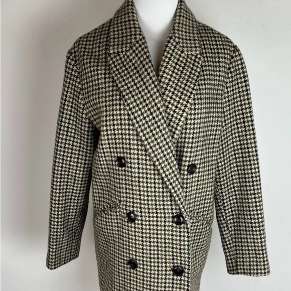 MANGO Houndstooth Wool Blend Coat Oversized Size XS - Picture 4 of 6